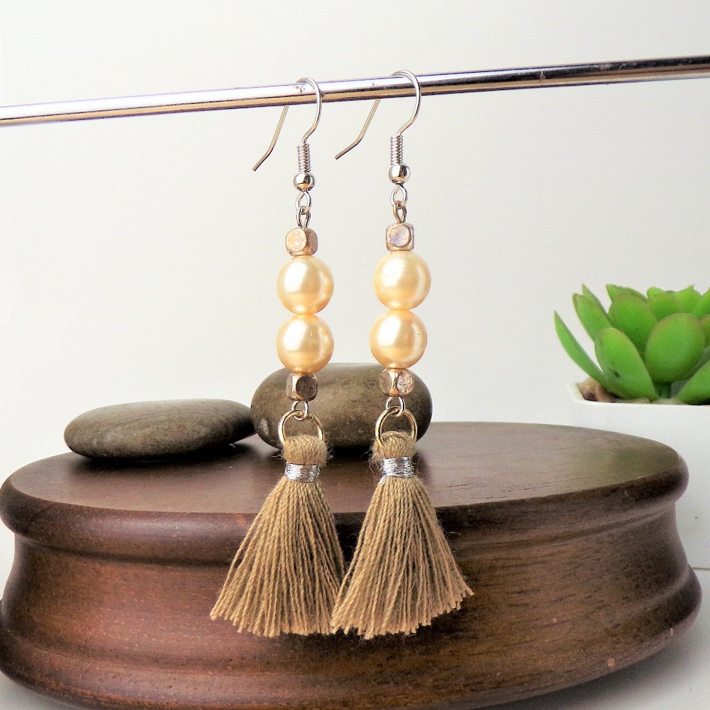 Cream Pearl & Tassel Earrings